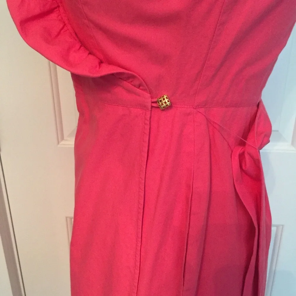 ELIZABETH McKAY DRESS WRAP PINK RUFFLE BELT CAP SLEEVE BARBIE CORE Size 0 - Picture 5 of 7